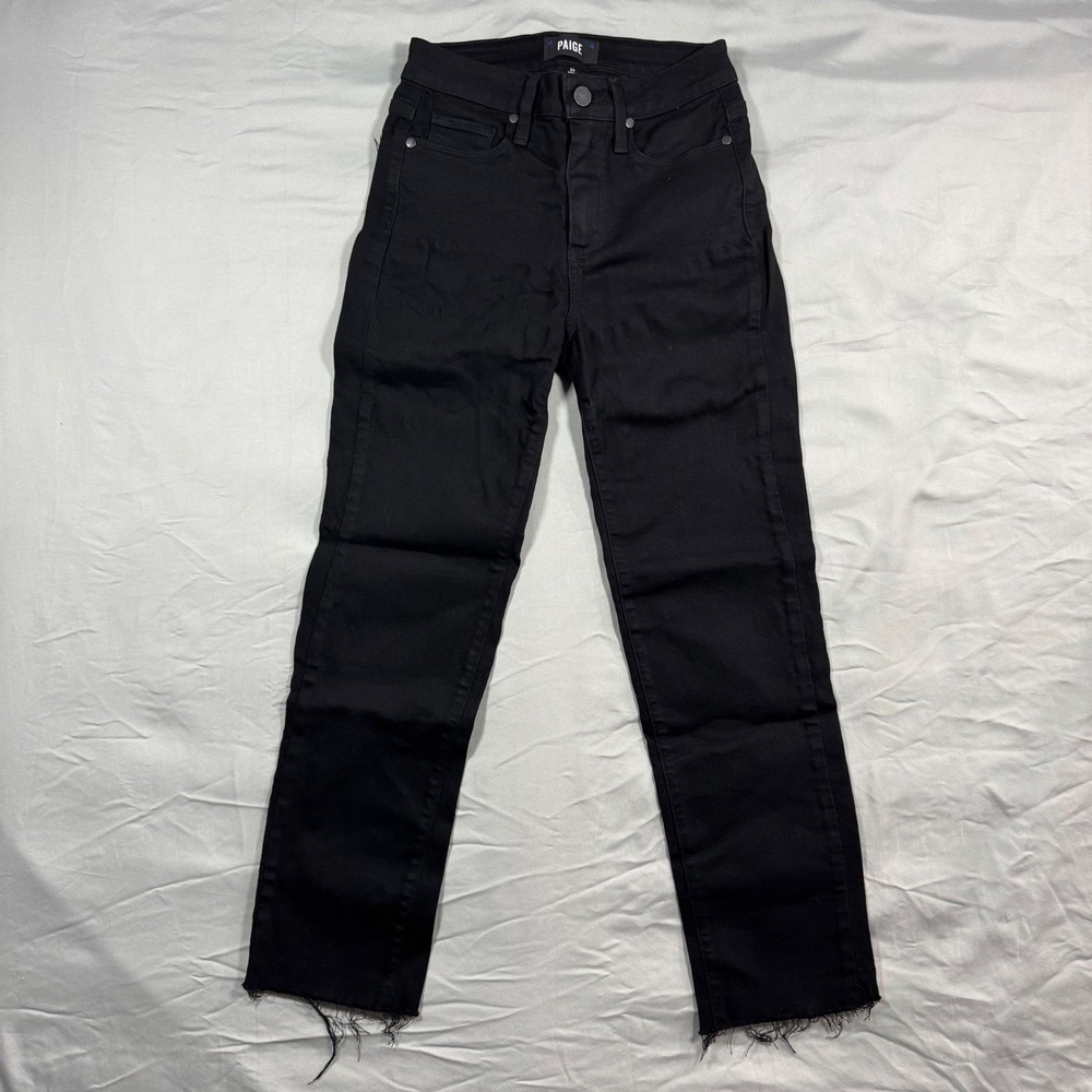 PAIGE Hoxton Straight Ankle Black Overdye Jeans Women's 24 Raw Hem Goth